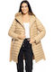 Women's Long Puffer Jacket for Winter with Hood Beige