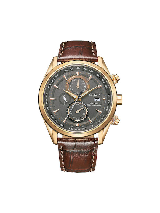 Citizen Eco-drive Uhr Chronograph Batterie mit Gold Lederarmband