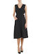 Ladies Woven Dress Midi Evening Black Dress
