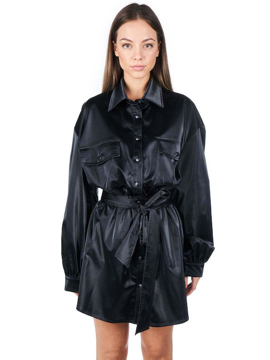 Zoya Mini Σεμιζιέ Φόρεμα Δερμάτινο Μαύρο