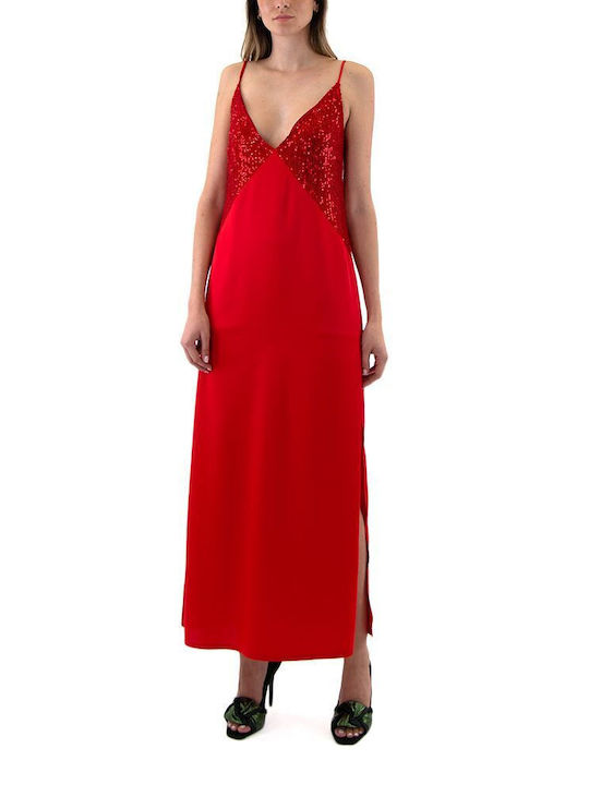 Dolce Domenica Dress Women Dolce Domenica Maxi Βραδινό Φόρεμα Κομπινεζόν Σατέν Κόκκινο