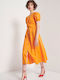 Sommer Midi Kleid Wickel Orange