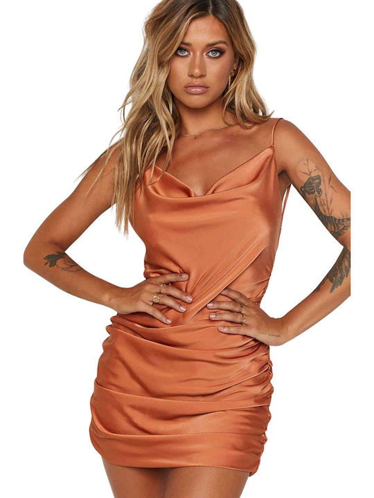 Merry See Satin Evening Orange Dress