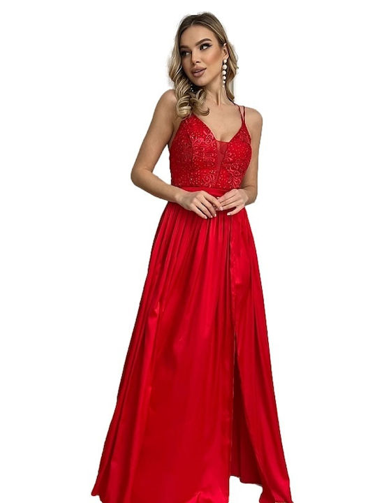 Bicotone Maxi Evening Dress Red