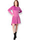 Rochie de Seara Mini din Catifea cu Volane Roz