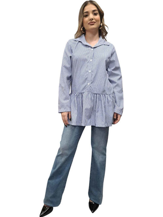 Langärmelig Damen Hemd Blau Gestreift