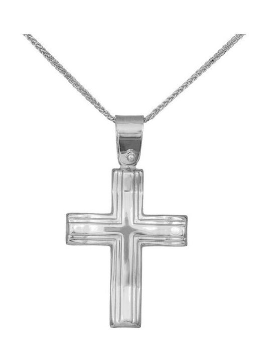 Men's White Gold Cross 9K with the Crucified with Chain