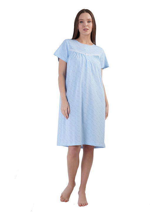 Vienetta Secret Summer Cotton Women's Nightdress Light Blue Vienetta Vienetta