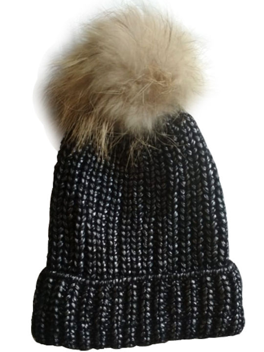 Gift-Me Pom Pom Beanie Γυναικείος Σκούφος Πλεκτός σε Μαύρο χρώμα