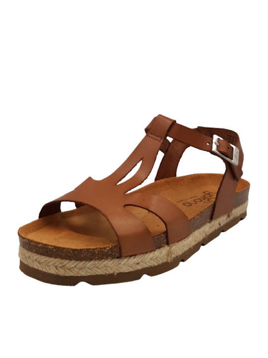 Yokono Leather Women's Flat Sandals Anatomic Flatforms in Tabac Brown Color