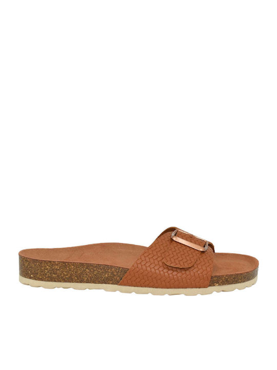 Leather Women's Flat Sandals Anatomic in Tabac Brown Color