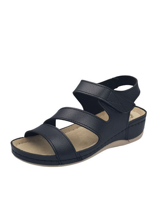 Leather Women's Flat Sandals Anatomic in Black Color