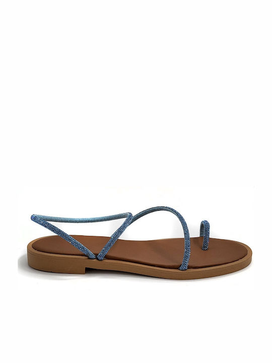 Shoelover Leather Women's Flat Sandals Blue