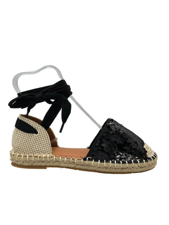 CafeNoir Women's Leather Espadrilles Black