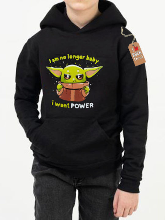 Kids Sweatshirt with Hood Black Baby Yoda "i'm No Longer Baby I Want Power"
