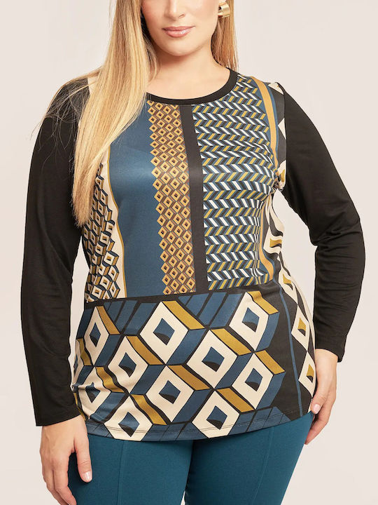 Women's Blouse Long Sleeve with Boat Neckline Multicolour