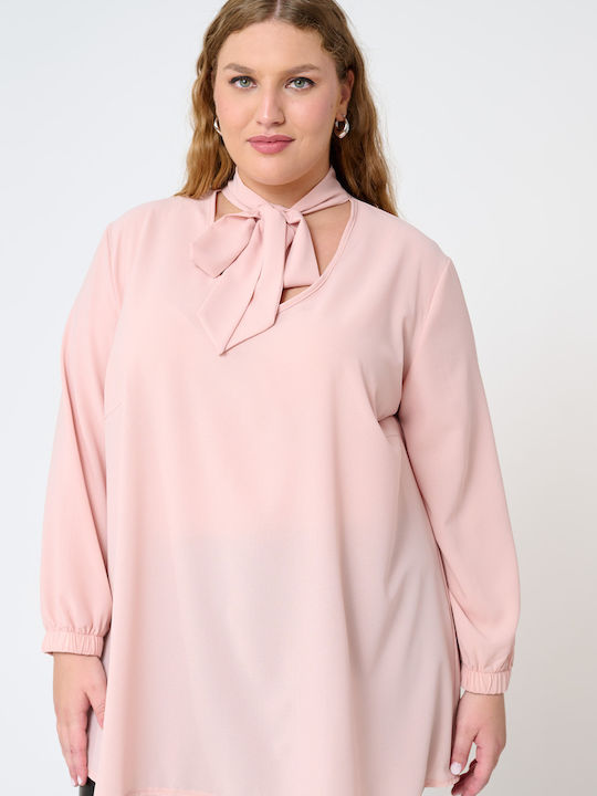 Jucita Women's Blouse Long Sleeve with V Neck Pink