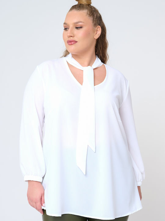 Jucita Women's Blouse Long Sleeve with V Neck White