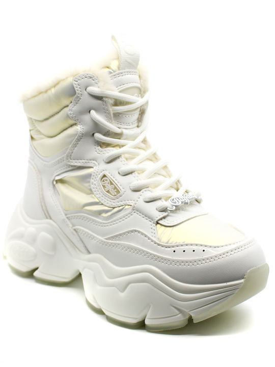 Buffalo Synthetic Leather Medium Heel Snow Boots White