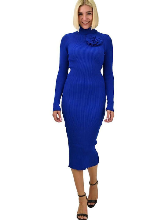 Potre Midi Dress Turtleneck Blue