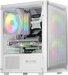 Logic Atos Gaming Mini Tower Κουτί Υπολογιστή με Πλαϊνό Παράθυρο και RGB Φωτισμό Λευκό