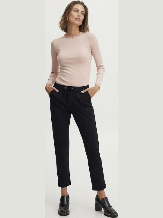 Fransa Women's Fabric Trousers with Elastic Black