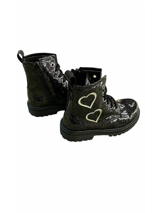 Ricco Mondo Kids Patent Leather Military Boots Black