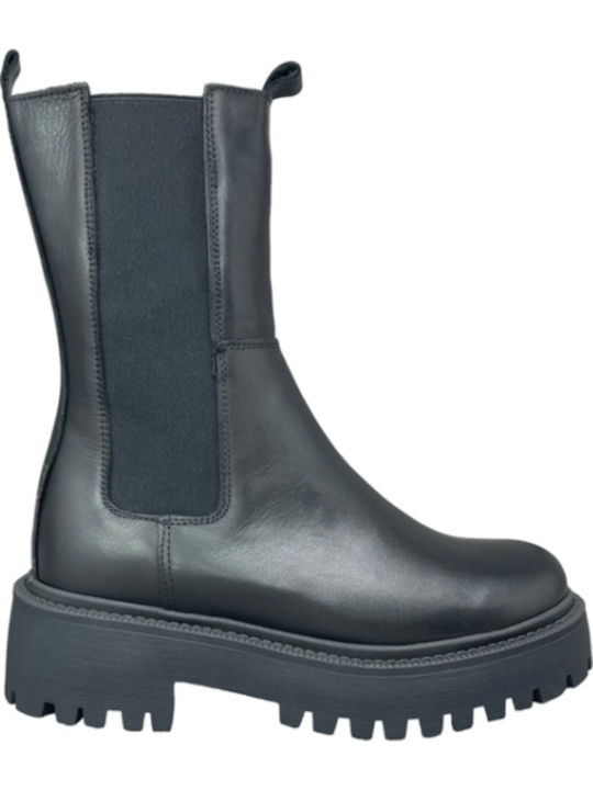 Leder Stiefeletten Damen Schwarz