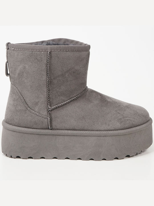 Suede Women's Ankle Boots with Fur Gray