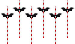 PartyDeco Halloween Papier-Strohhalme mit Bürste Rote Fledermäuse PartyDeco Halloween Papier-Strohhalme mit Bürste Rote Fledermäuse