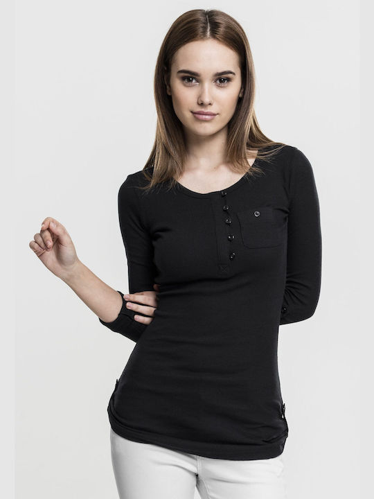 Urban Classics Women's Blouse Cotton with 3/4 Sleeve Black