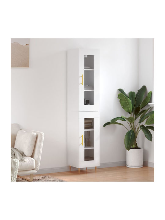 Floor-standing Living Room Display Cabinet made of Particleboard with Glass White 34.5x34x180cm