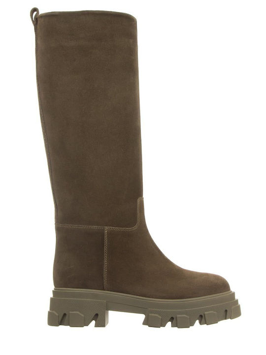 Gia Borghini Perni07 Suede Women's Boots Khaki
