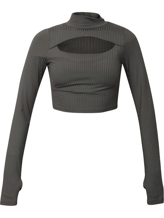 Jack & Jones Γυναικείο Crop Top Μακρυμάνικο Γκρι