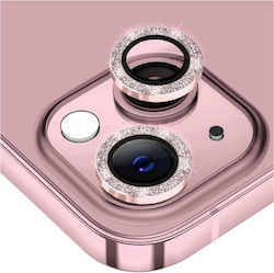 3D Metal Glitter Camera Protection Tempered Glass Pink-Gold for the iPhone 15 / 15 Plus