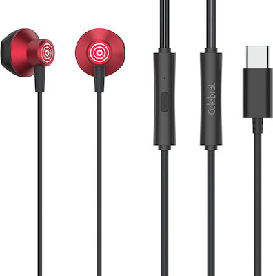 Celebrat D14-RD Earbuds Handsfree με Βύσμα USB-C Κόκκινο