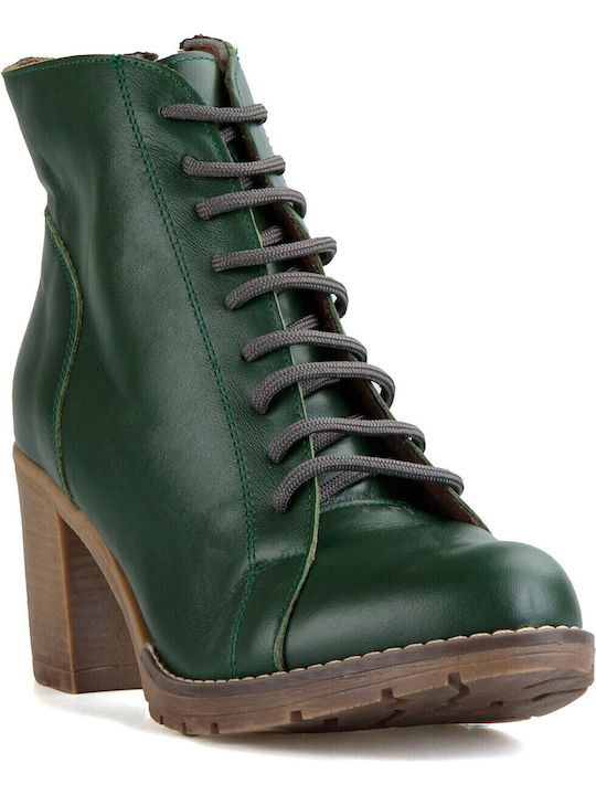 Leather Women's Ankle Boots Green