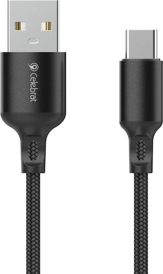 Celebrat Плетен USB 2.0 Кабел USB-C Мъжки - USB-A 15W Черен 1м CB-32A-C
