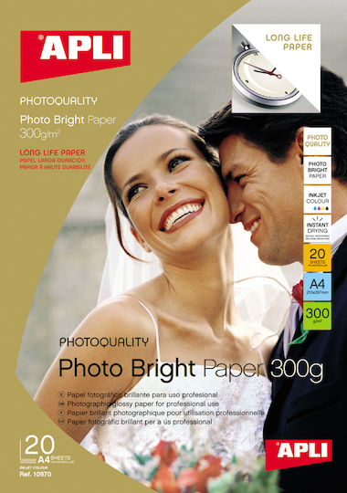 Apli Фотохартия A4 (21x30) 300гр/кв.м за Принтери Мастиленоструен 20 Листове