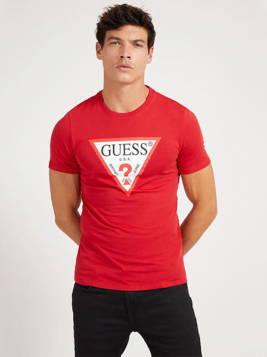 Guess Herren T-Shirt Kurzarm Rot