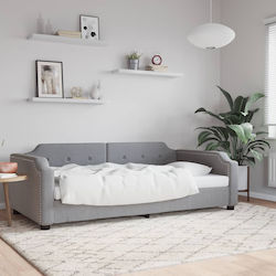 Καναπές Κρεβάτι Μονό Επενδυμένο με Ύφασμα Ανοιχτό Γκρι με Τάβλες για Στρώμα 100x200cm
