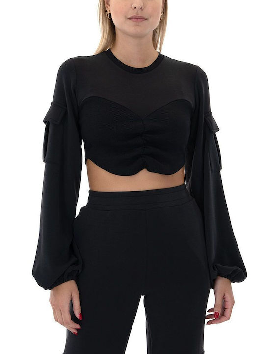 Zoya Damen Crop Top Langarm Schwarz