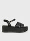 Flache Sandalen für Damen mit Riemen Flatforms in Schwarz Farbe