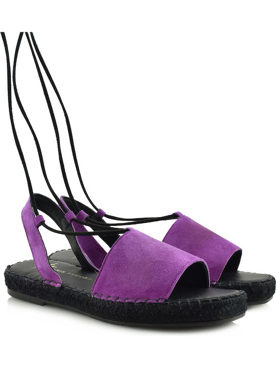 Leder Flache Sandalen für Damen in Lila Farbe