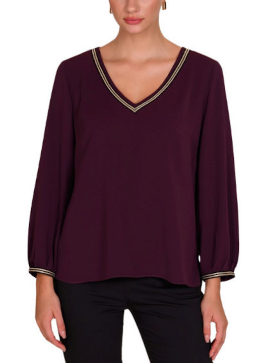 Derpouli Women's Blouse Long Sleeve with V Neckline Burgundy