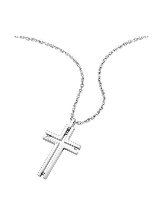 Police Men's Cross from Steel with Chain Framed