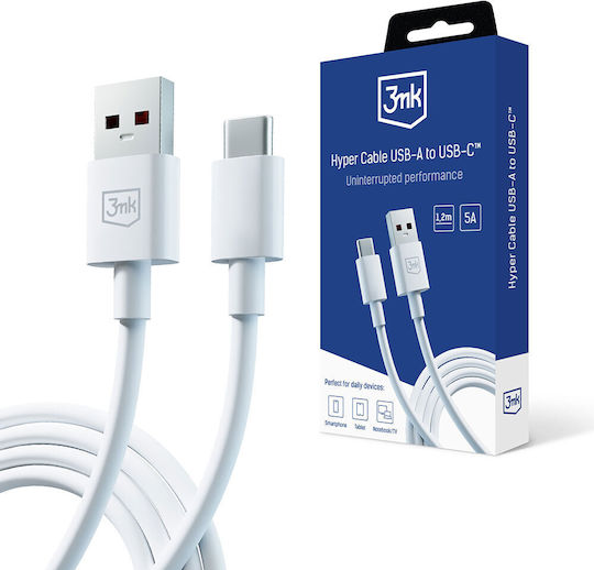 3MK Hyper USB 3.0 Cable USB-C male - USB-A 60W Λευκό 1.2m