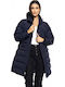 Lang Damen Puffer Jacke für Winter Marineblau