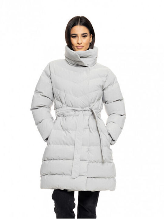 Splendid Women's Long Puffer Jacket for Winter Gray