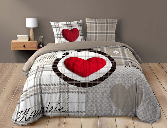 Douceur d'Intérieur Duvet Cover Set Cotton Queen with 2 Pillowcases 220x240 Love Mountain Brown